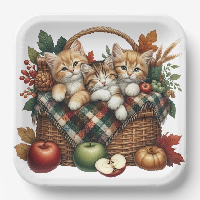 ADORABLE FALL AUTUMN THEMED KITTENS & CATS PAPER PLATE (Front)