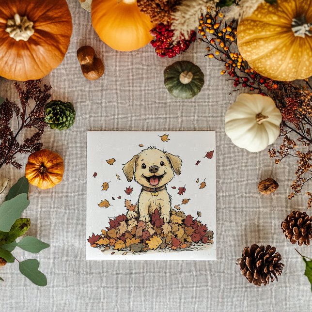 Adorable Fall Puppy Playing Napkin (Creator Uploaded)