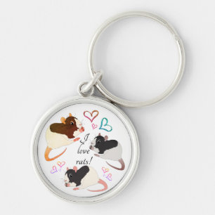 Adorable Fancy Rats & Rainbow Hearts Key Ring