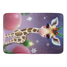 Adorable Fantasy Baby Giraffe with Holly Bath Mat