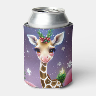 Adorable Fantasy Baby Giraffe with Holly Can Cooler