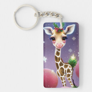 Adorable Fantasy Baby Giraffe with Holly Key Ring
