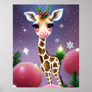 Adorable Fantasy Baby Giraffe with Holly  Poster