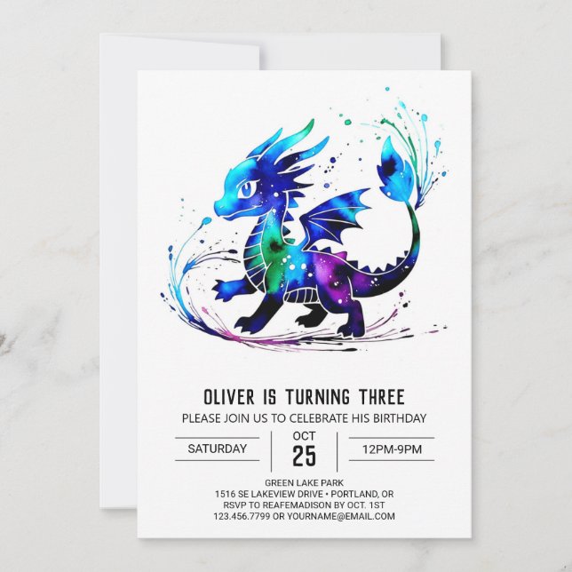 Adorable Fantasy Dragon Digital Boy Birthday Invitation (Front)