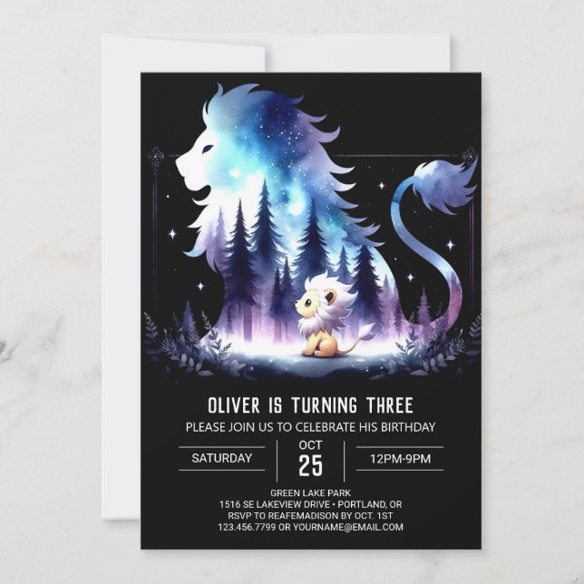 Adorable Fantasy Lion Birthday Invitation (Front)