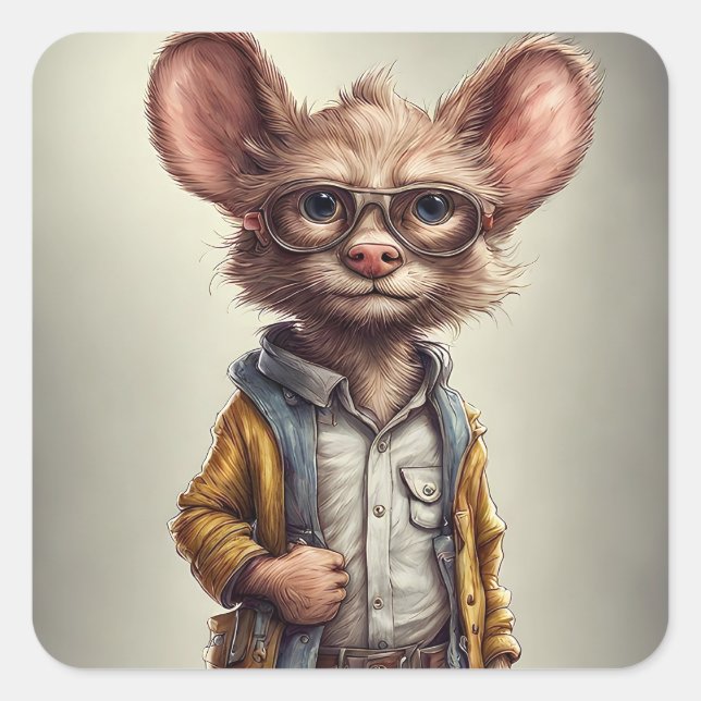 Adorable Fantasy Mouse-like Creature Shorts Jacket Square Sticker (Front)