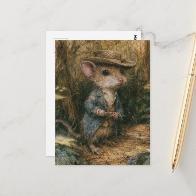 Adorable Fantasy Mouse Postcard (Front/Back In Situ)