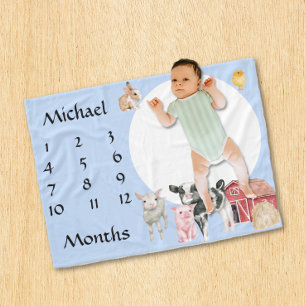 Adorable Farm Animals Watercolor Keepsake Baby  Fleece Blanket