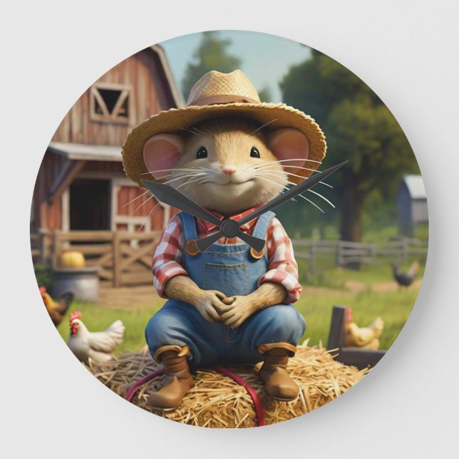  Adorable Farmer Mouse Wall Clock (Front)