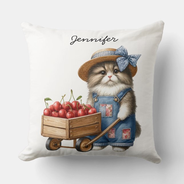 Adorable Farmhouse Cat Throw Pillow (Front)