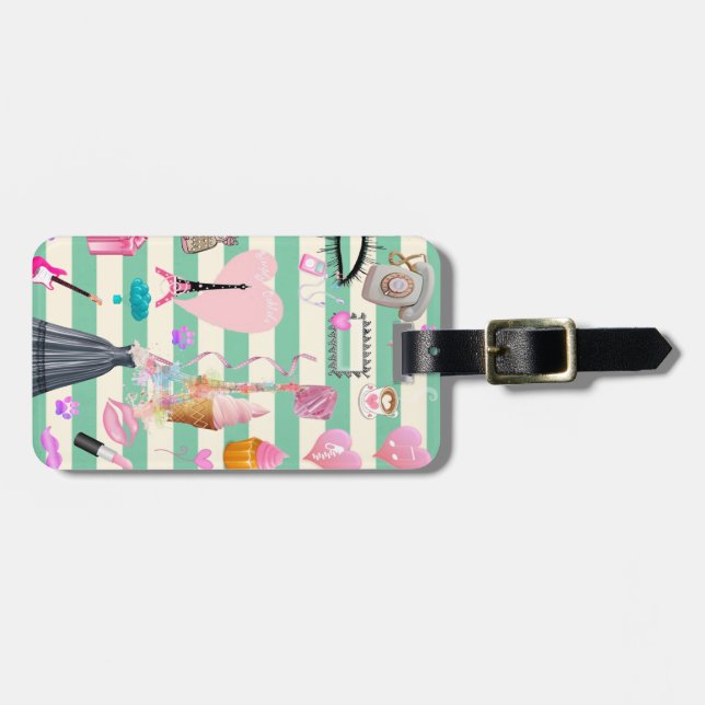 Adorable Fashion,Paris,Hearts Pattern Luggage Tag (Front Horizontal)