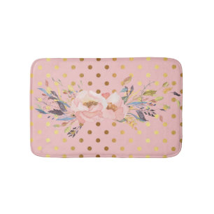 Adorable  Faux Gold Polka Dots Flowers Bath Mat