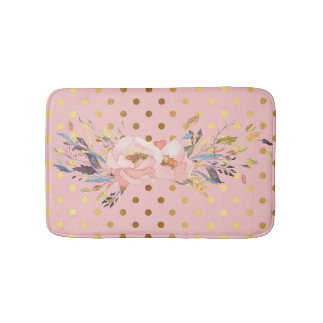 Adorable  Faux Gold Polka Dots Flowers Bath Mat (Front)