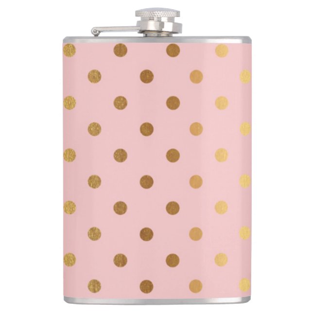 Adorable  Faux Gold Polka Dots Flowers Hip Flask (Front)