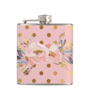 Adorable Faux Gold Polka Dots Flowers Hip Flask
