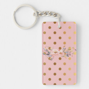 Adorable  Faux Gold Polka Dots Flowers Key Ring