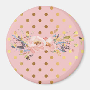 Adorable Faux Gold Polka Dots Flowers Magnet