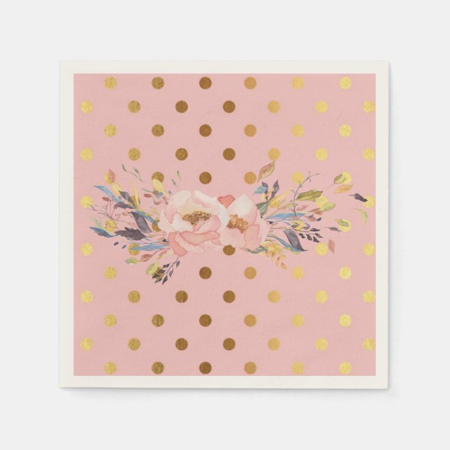 Adorable  Faux Gold Polka Dots Flowers Napkin (Front)