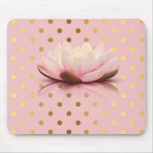 Adorable Faux Gold Polka Dots Lotus Flower Mouse Pad