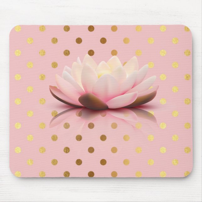 Adorable  Faux Gold Polka Dots Lotus Flower Mouse Pad (Front)