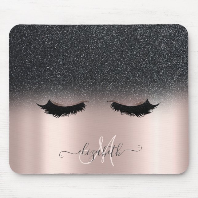 Adorable Faux Lashes Black Glitter Ombre Rose Gold Mouse Pad (Front)