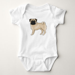 Adorable Fawn Colour Pug Mops Dog Illustration Baby Bodysuit