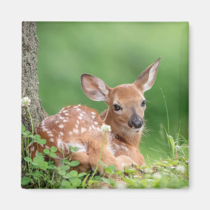 Adorable Fawn laying under a tree Magnet