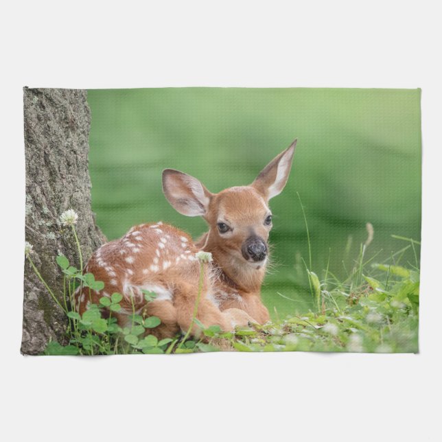 Adorable Fawn laying under a tree Tea Towel (Horizontal)