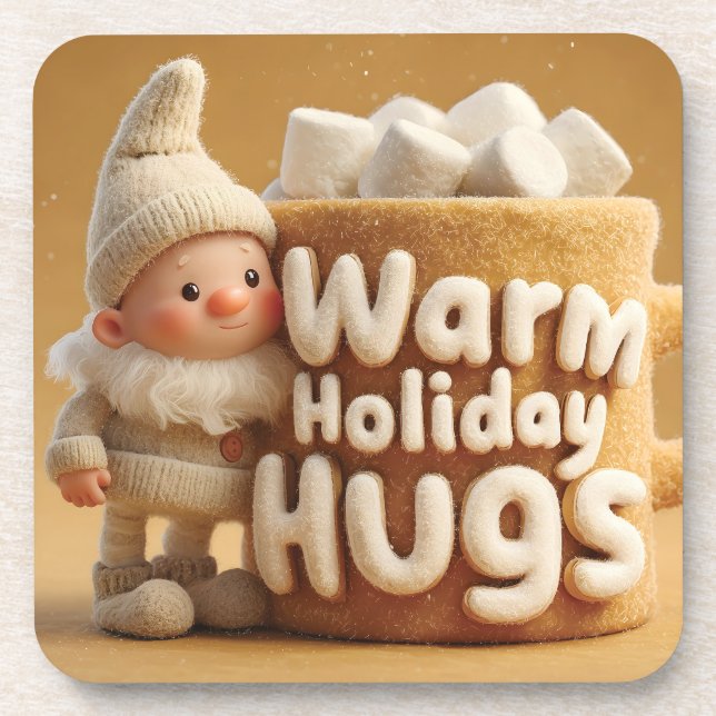 Adorable Felt Gnome with Marshmallow Mug  Coaster (Front)