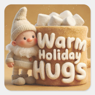 Adorable Felt Gnome with Marshmallow Mug Square Sticker