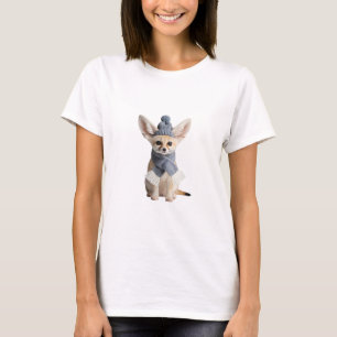 Adorable Fennec Fox Wearing Grey Knitted Winter T-Shirt