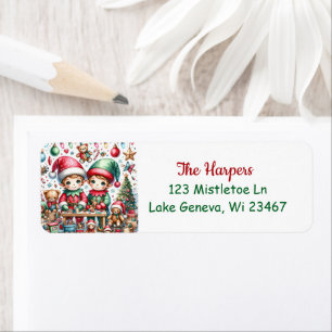 Adorable Festive Elves at Santa's Workshop  Return Address Label