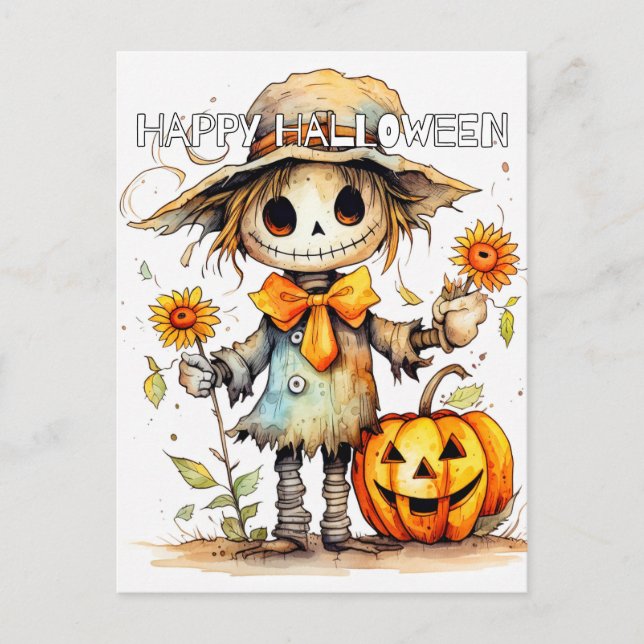 Adorable Festive Little Scarecrow Postcard (Front)