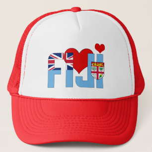 Adorable Fiji Flag Hearts Patriotic Trucker Hat