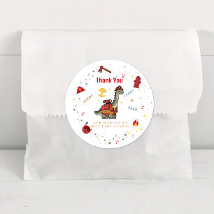 Adorable Firefighter Dino  birthday  Classic Round Sticker