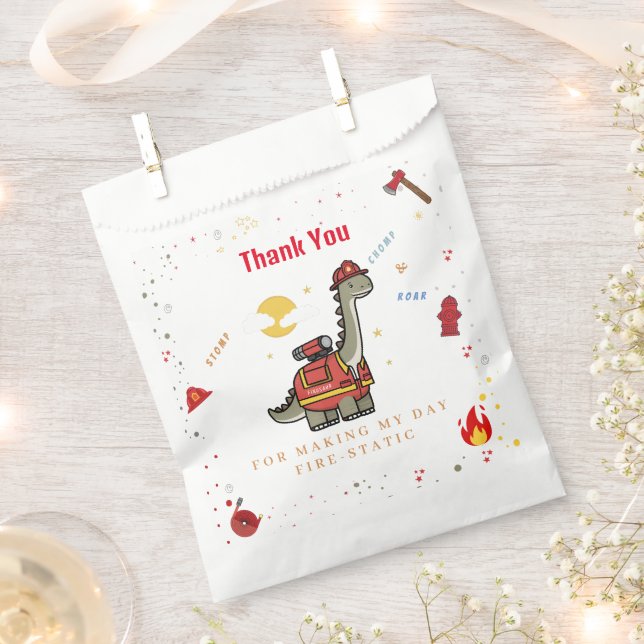 Adorable Firefighter Dino  birthday  Favour Bag (Clipped)