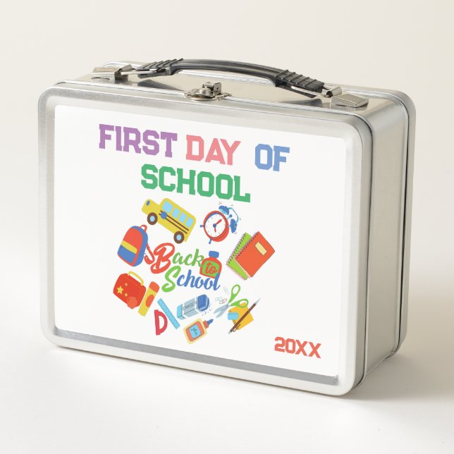 Adorable First Day of School Pattern Metal Lunch Box (Front)