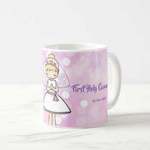 Adorable First Holy Communion blond girl name mug