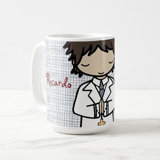 Adorable First Holy Communion brunette boy Coffee Mug (Front Left)