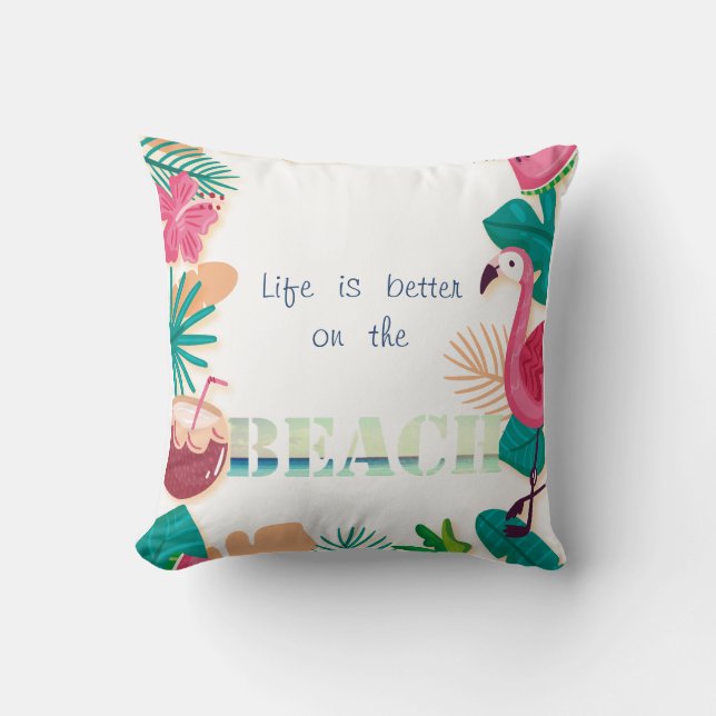 Adorable Flamingo,Tropical Flowers,Fruits Cushion (Front)