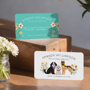 Adorable Floral Dogs Pet Care Services White Business Card