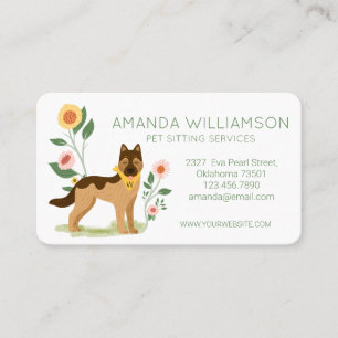 Adorable Floral German Shepard Pet Care Services Business Card