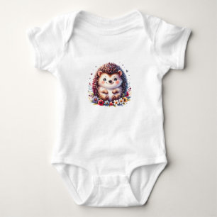 Adorable Floral Hedgehog Design Baby Bodysuit