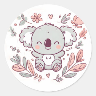Adorable Floral Koala Design for Animal Lovers Classic Round Sticker
