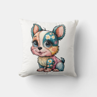 Adorable Floral Patchwork Watercolor Baby Dog Cushion