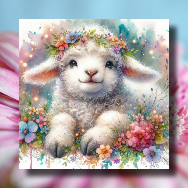 Adorable Flower Crown Lamb Christian Easter  Holiday Card (Creator Uploaded)