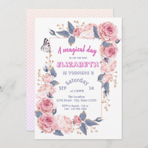 Adorable Flowers Butterfly Birthday   Invitation