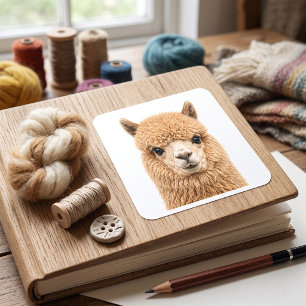 Adorable Fluffy Alpaca Animal Square Sticker