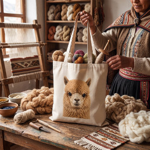 Adorable Fluffy Alpaca Animal Tote Bag