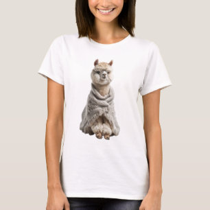 Adorable Fluffy Alpaca Wrapped in a Knitted Woolle T-Shirt